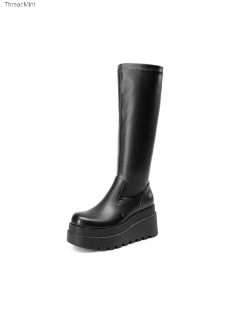 Women's Knee High Platform Boots Faux Leather Round Toe